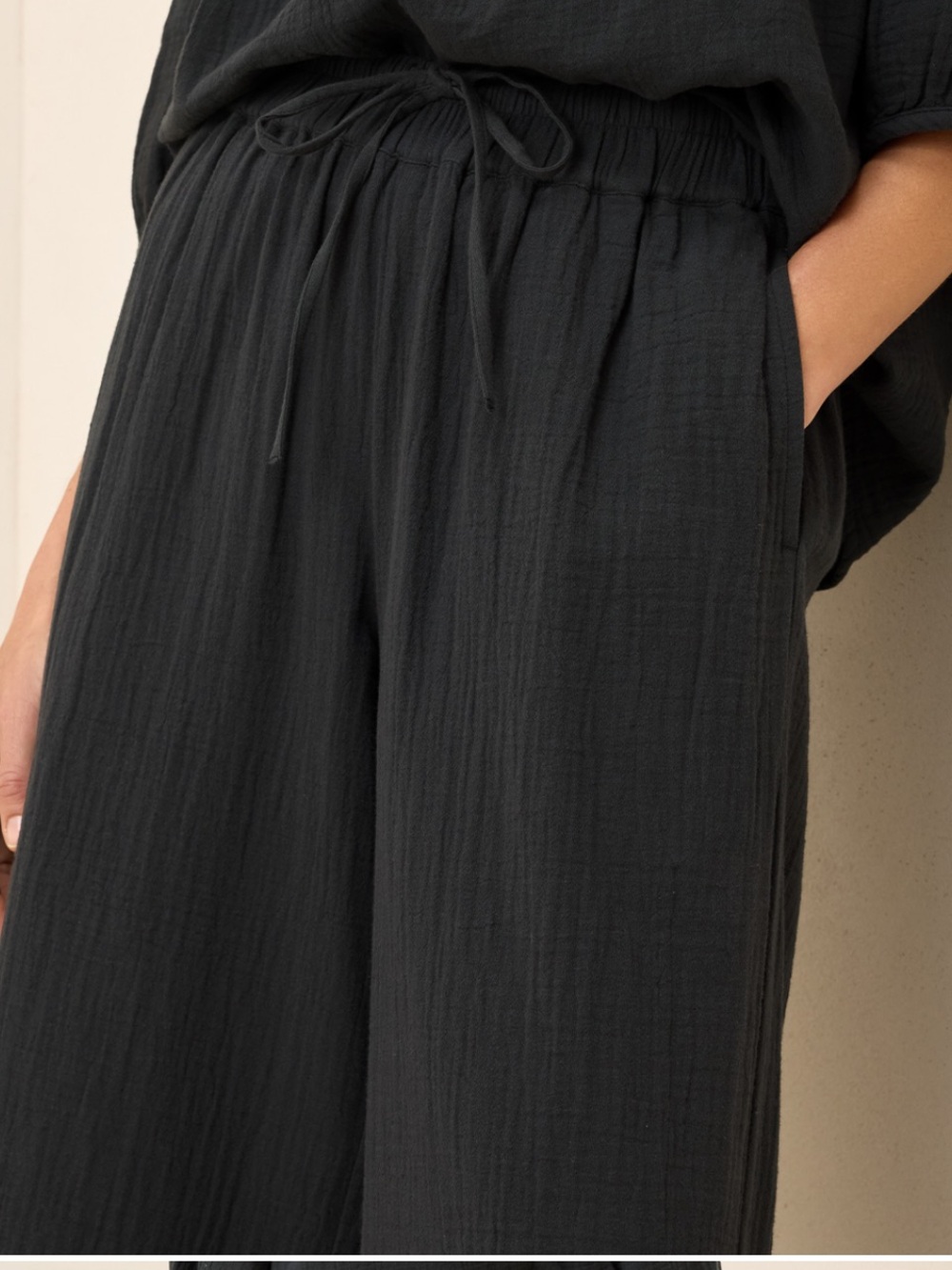 Pact organic coastal double wide-Leg Black Women's Pants L - Picture 3 of 6